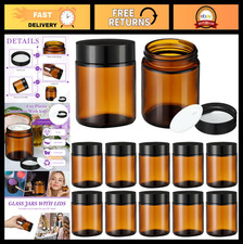 12 Pcs 4 oz Amber Glass Jars with Black Lids - Leakproof, Airtight, Round Contai