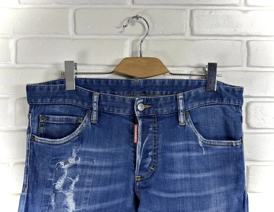 Men's DSQUARED2 Distressed Blue Denim Slim Straight Jeans Italy 52 US 36x34 - Image 2 of 4