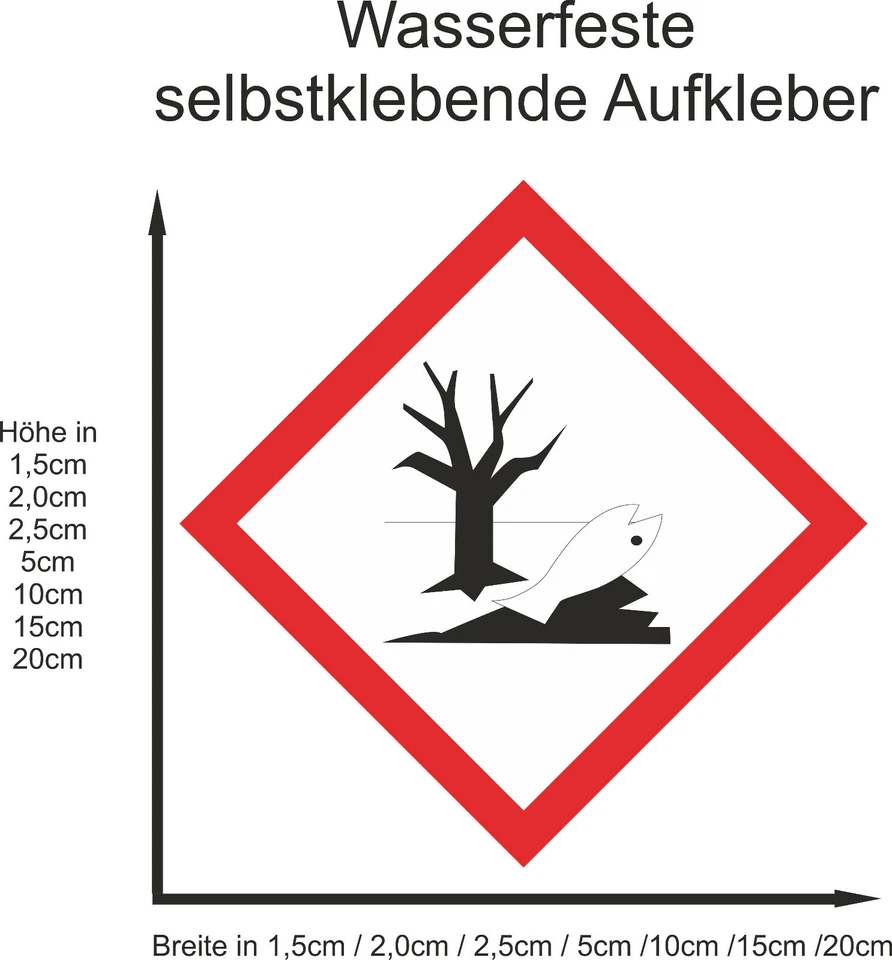 Hinweiß GHS Umweltgefährlich Aufkleber Warnaufkleber Warnung ab 1,5-20cm GHS09