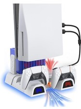 NexiGo PS5 Accessories Cooling Stand with LED Lighting Fans and Dual Controller.