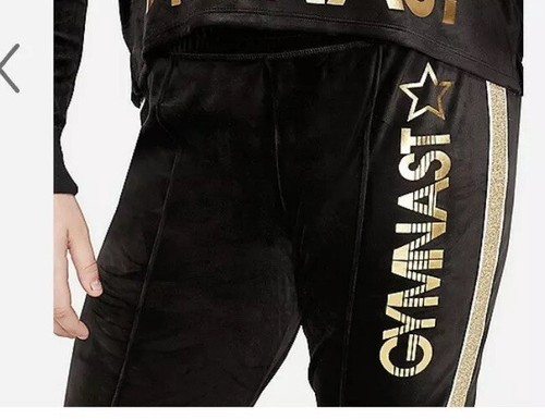 Nwt Justice Glitter Stripe Velour Gymnast Sport Jogger Black Size 18/20 - Picture 3 of 5