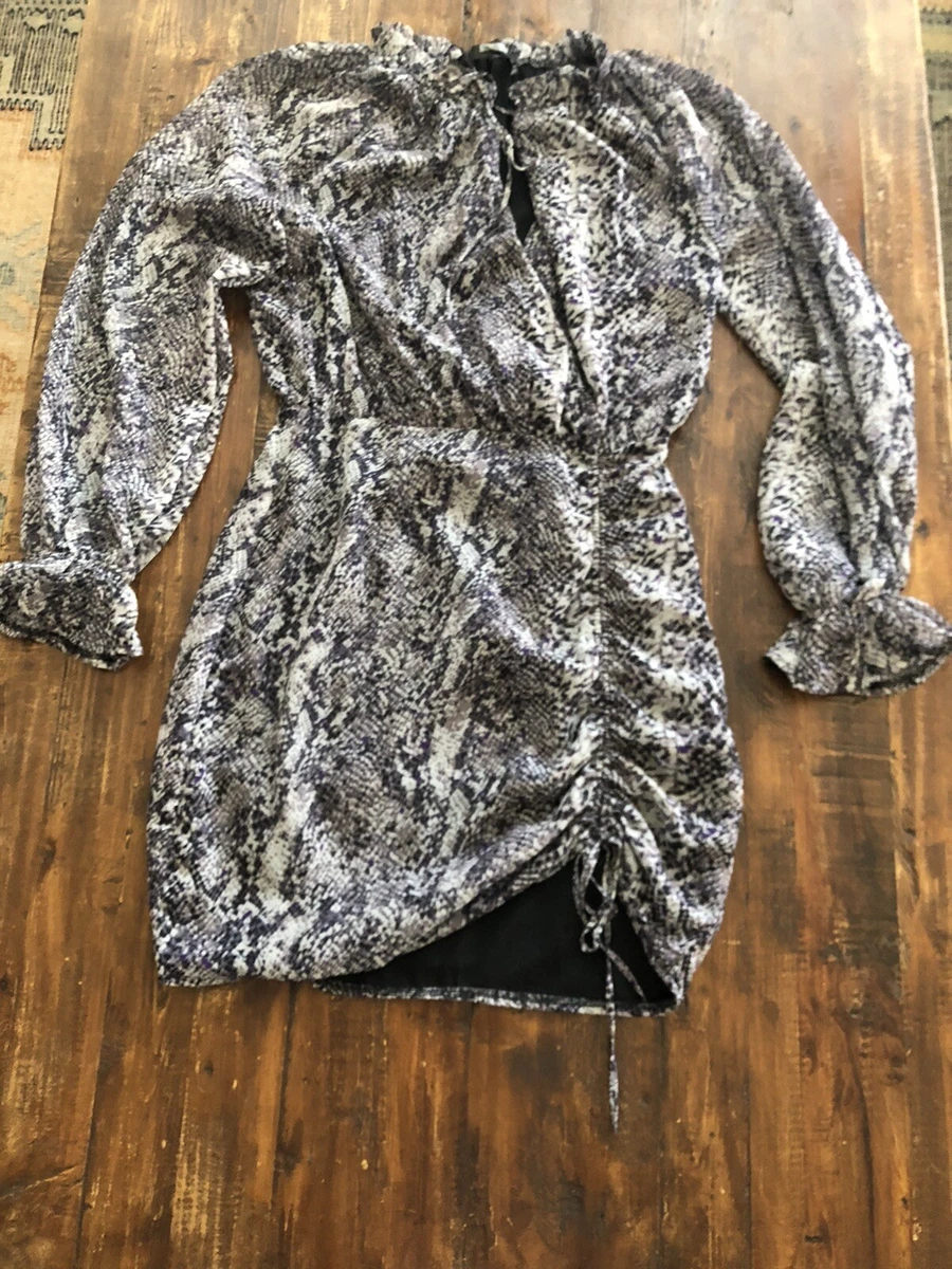 Missguided Women s Ruched Deep V Neck snake print Mini dress size