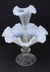 Fenton Opalescent Hobnail Epergne Diamond Lace French Blue White Single Horn