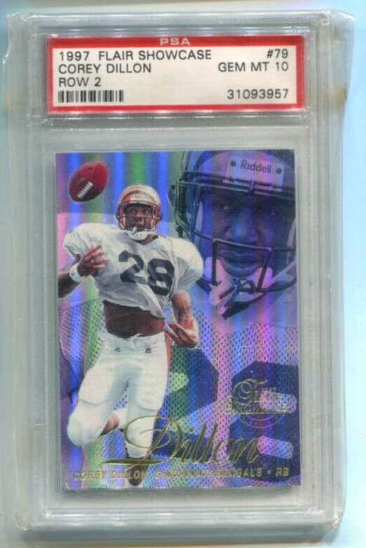 FILA 1997 Flair Showcase COREY DILLON Rookie #79 Riga 2 BENGALS PSA 10 Pop 4