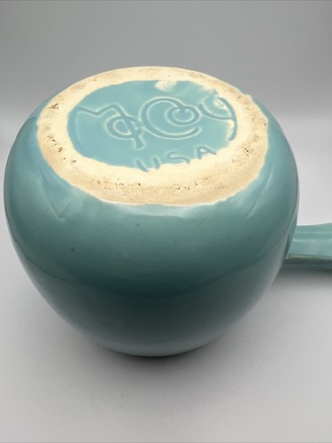 McCoy USA Pottery Teal Turquoise Gravy Boat Or Cocoa Pot Side Pour Spout Vintage - Picture 8 of 10