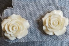 White Rose Flower Stud Earrings Womens Fashion Jewelry