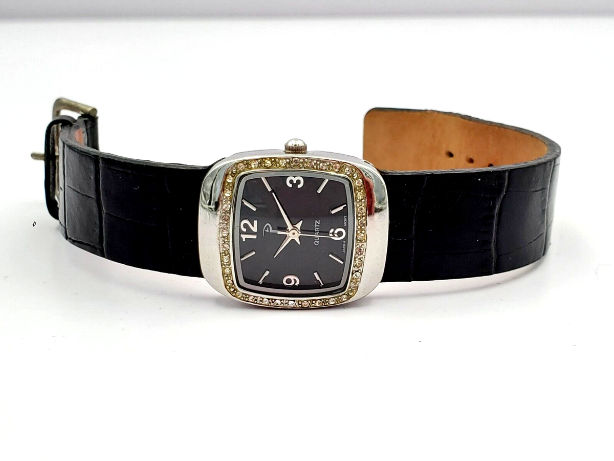 Woman\'s Pulsar Crystal Accented Silver Tone Case Black Leather Strap Watch 02 Vintage Pulsar Silver-tone Women main image 3