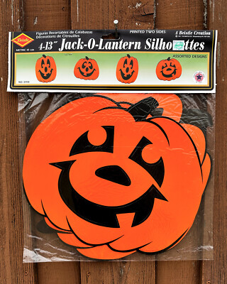 1991 Beistle 13'' Jack O Lantern Silhouettes Set 4 Pumpkin Die Cuts Halloween New