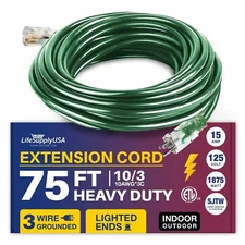 75ft Power Outdoor Extension Cord & Indoor - Waterproof Electric Drop Cord Cable