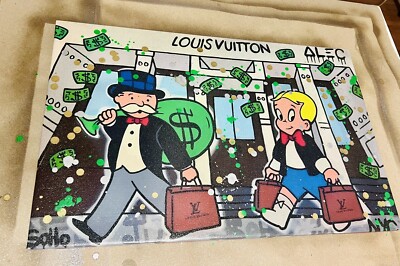 Alec Monopoly  Lv Glow In The Dark Print On Canvas 18 x24  Custom By Inkdrop
