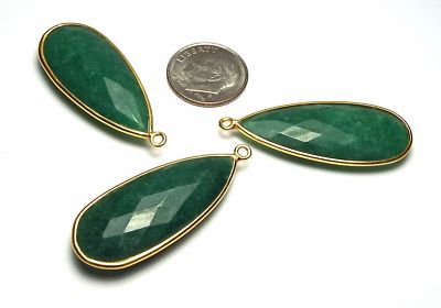 EMERALD 14k Gold Vermeil 34mm Faceted Teardrop Pendant Bead /e9