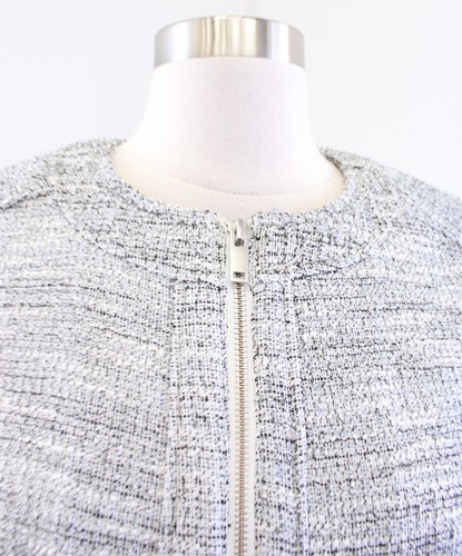 Banana Republic Boucle Tweed Knit Fringe Zip Front Blazer Jacket Size 2 Multi - Picture 6 of 9