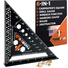 6-In-1 Carpenter Square 7 Inch (1/16" Precision) - T Square Multi-Purpose Carpen