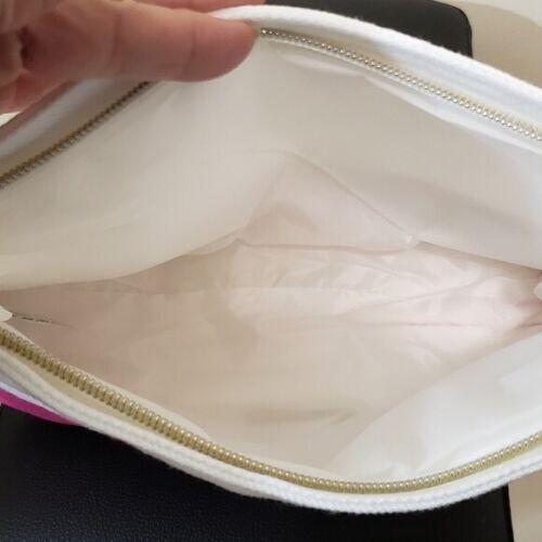 Philosophy Love Cosmetic Makeup Travel Clutch Pouch Canvas PU bag, Pink & White - Picture 3 of 3