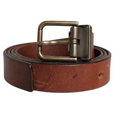 DOLCE & GABBANA Belt Brown Leather Metal Buckle Classic Men 90cm / 36in 420usd