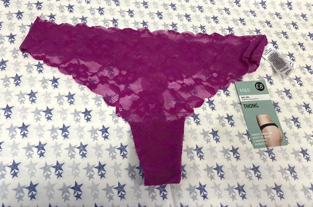 NEW! M&S Marks & Spencer fuchsia lace no VPL thong G-string