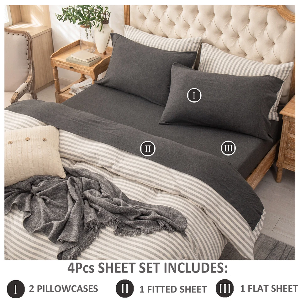 Juego de sábanas Jersey tejido 100 % suave algodón cama 4 piezas Queen King Twin ERA PURA Foto 4 de 4