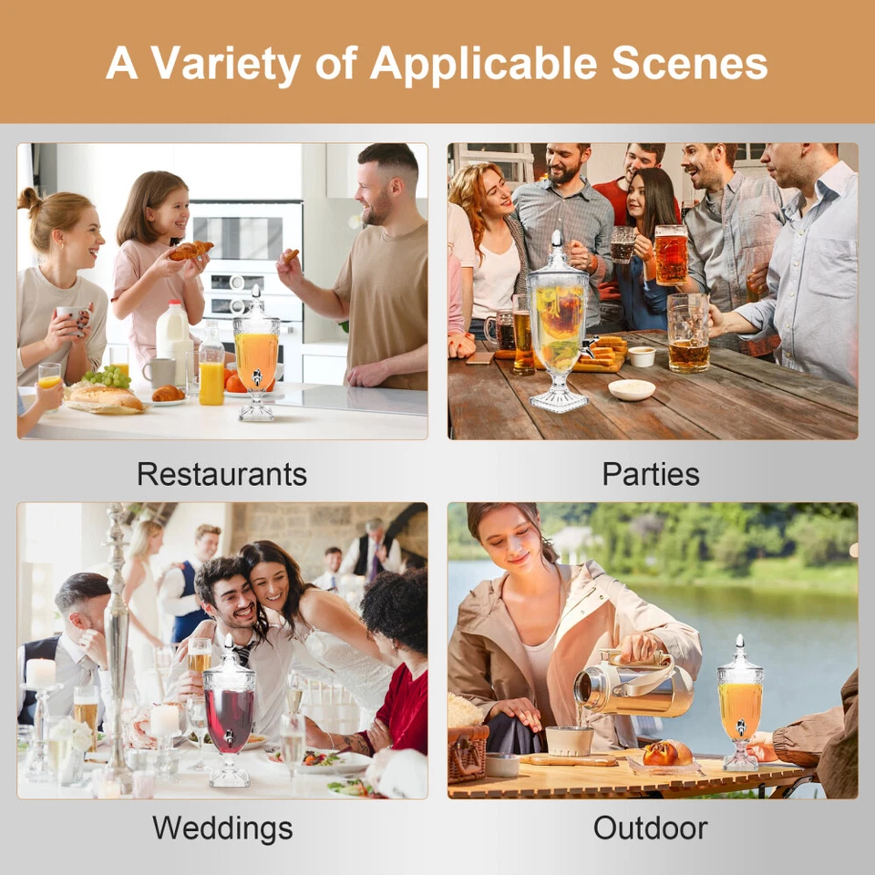 3L Vertical Glass Beverage Dispenser with Stainless Steel Tap - for Events,Party - Image 3 of 4