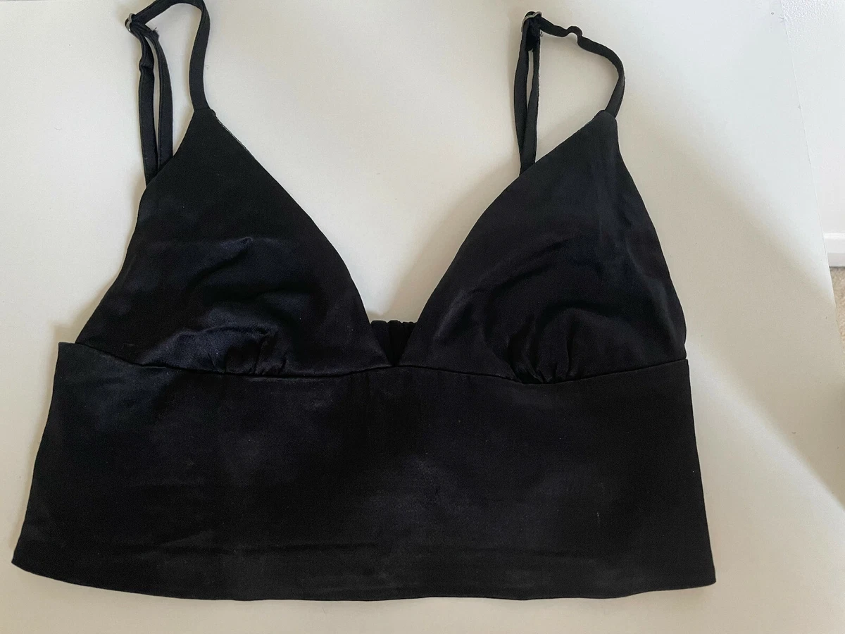 Zara Black Satin Smocked Back Crop Top Bralette Style Size XS