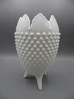 FENTON PRE-LOGO #3658 MILK GLASS HOBNAIL 3-TOED VASE 1967-69 HTF 8 5/8" TALL
