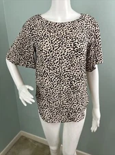 H&M Women's Short Flutter Sleeve Cheetah Print Blouse Top Size 4