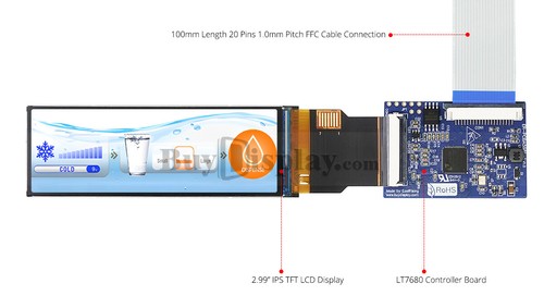 Bar Type 2.99 inch 268x800 IPS TFT LCD Display SPI+RGB Interface - Picture 8 of 13