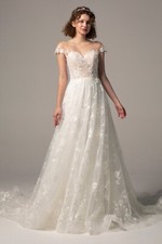 CocoMelody A-Line Court Train Lace Knitted Fabric Wedding Dress CW2356Ivory/Nude