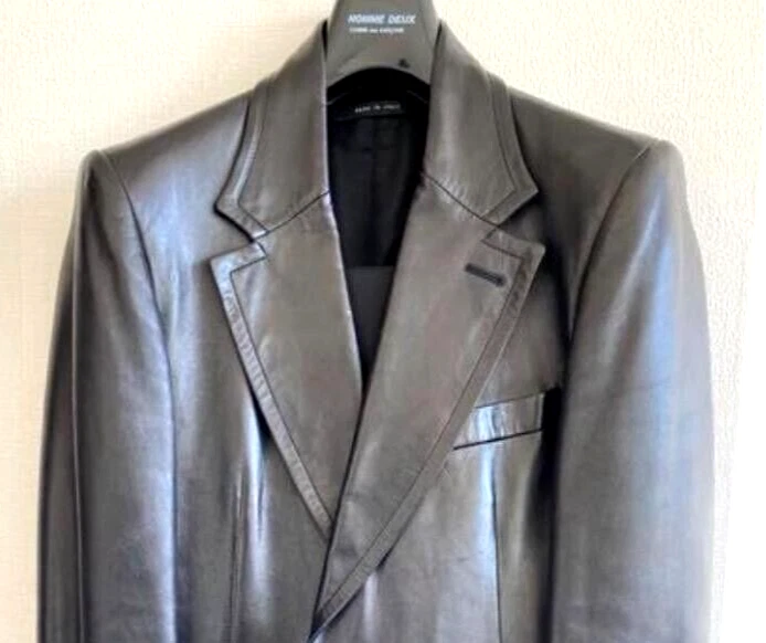 Gucci giacca sartoriale pelle di agnello nera due bottoni taglia 46 uomo ottima