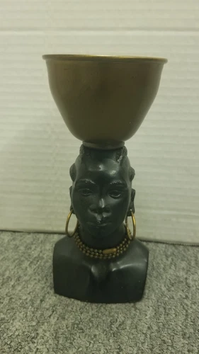 Vtg 1950s Vase African Nubian Bust Gold & Black Atomic Era  MCM