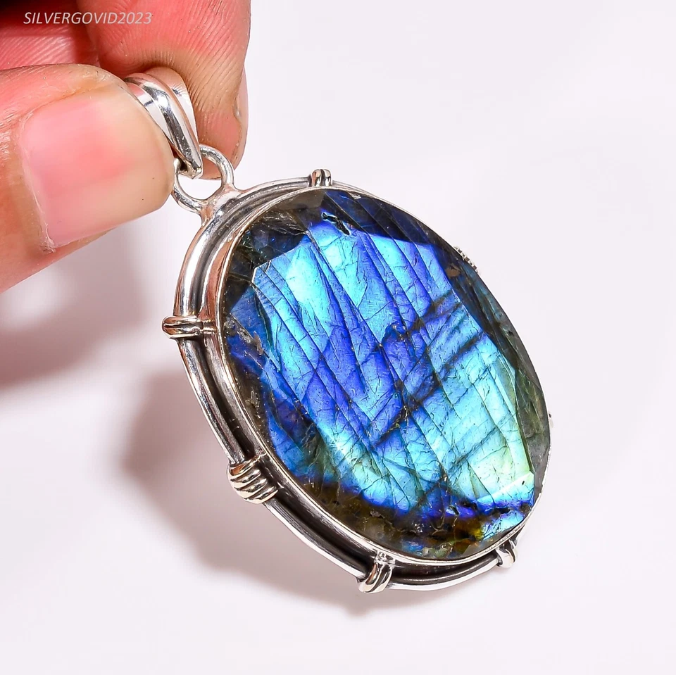 Colgante de piedras preciosas de labradorita de plata de ley 925 regalo joyería hecha a mano PG121 Foto 2 de 3