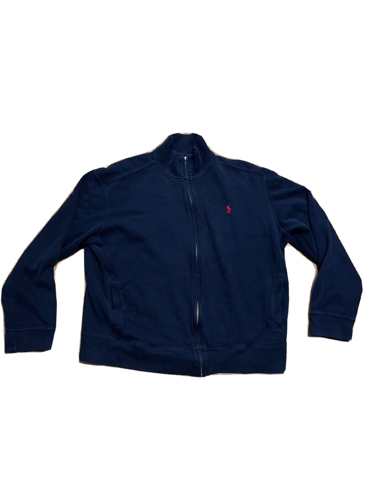 Giacca grande vintage Polo Ralph Lauren blu navy pile rosso pony full zip