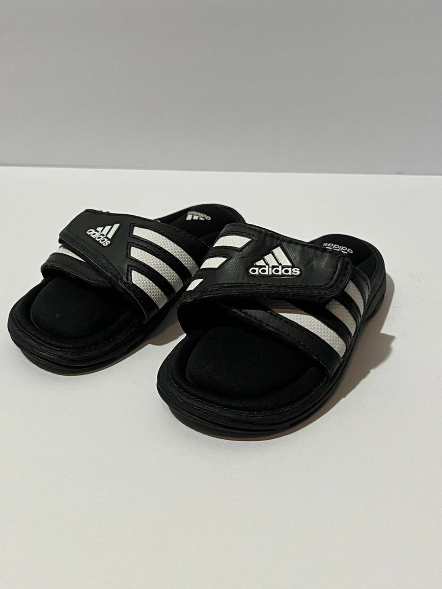 Adidas Fit Foam Sandals Black White Stripes Kids Size 7K eBay