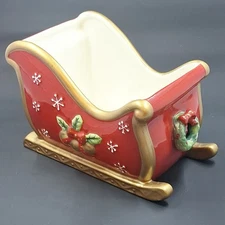 FITZ & FLOYD Festive Bells Christmas Sleigh Planter/  Centerpiece/ Candy Dish