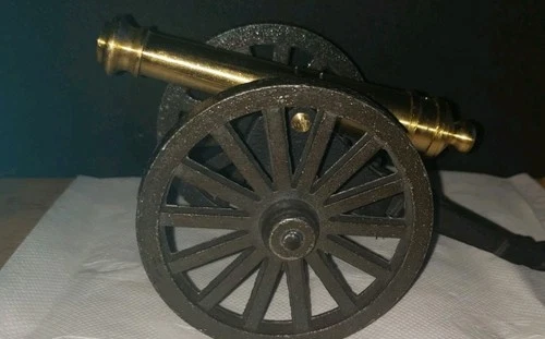 Antique Vintage Brass/Cast Iron Cannon with Iron Base 8 in