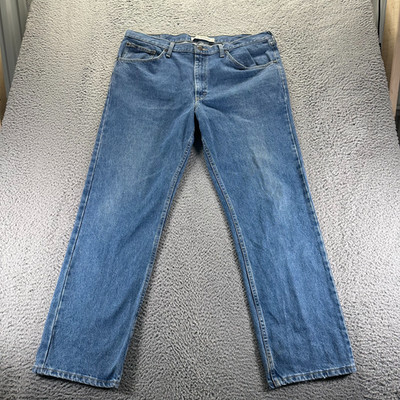 Lee Jeans Men's 40x32 Blue Cotton Denim Straight Leg Workwear Light Wash Faded