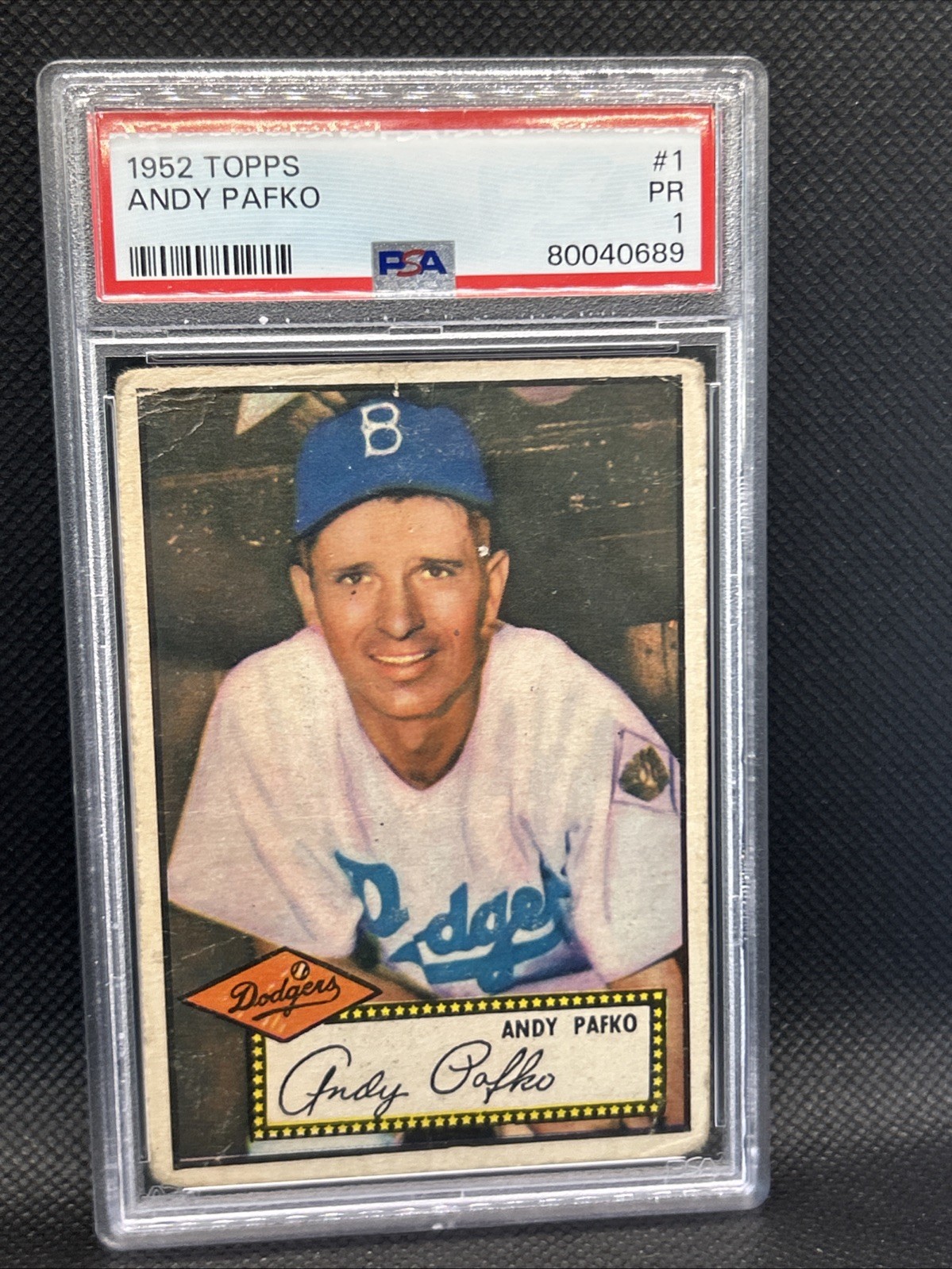 1952 TOPPS # 1 ANDY PAFKO Brooklyn Dodgers PSA 1  CENTERED