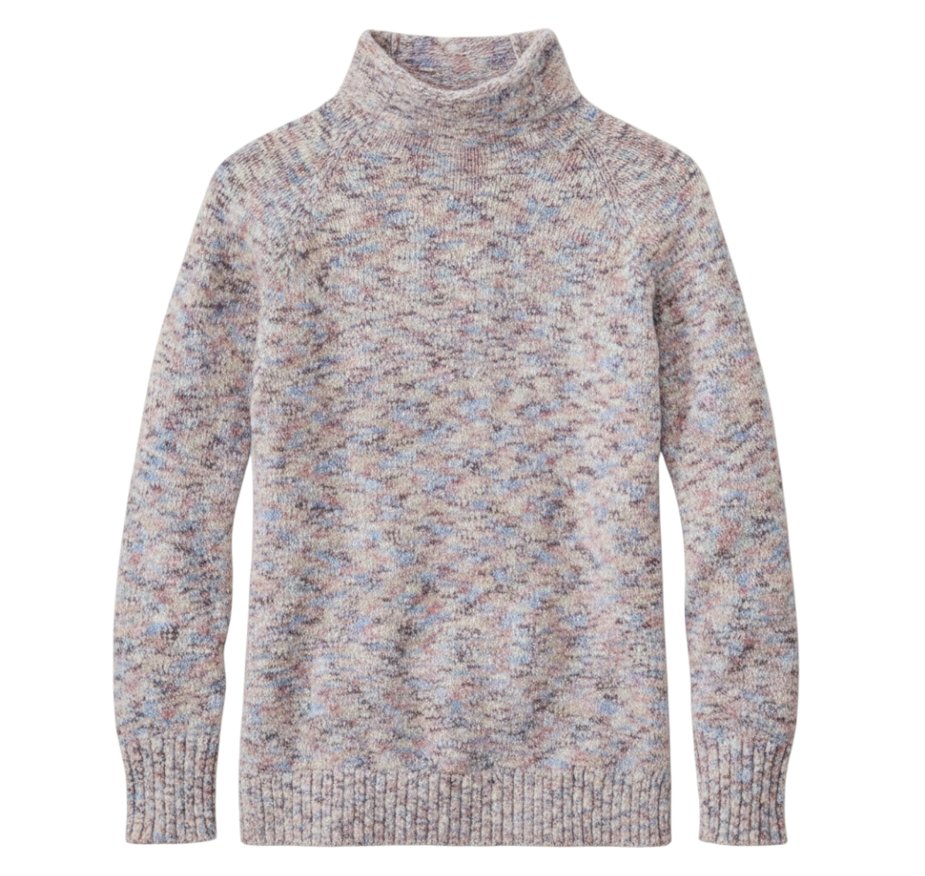LL BEAN Funnel Neck Sweater PASTEL MARLED SPACE-DYE KNIT Blue Pink White Gray L