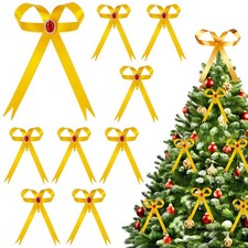 12 Pcs Gold Metal Bow Ornaments with Red Gem   3.4x5.6 Clip-On Christmas Tree...