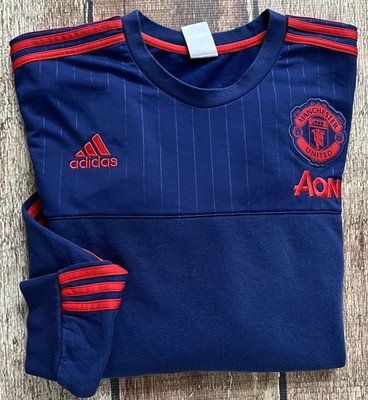 ADIDAS MANCHESTER UNITED AON LONG SLEEVE SOCCER JERSEY BLUE MENS 2XL EUC
