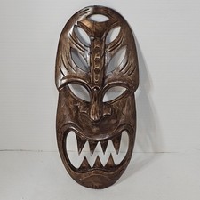 Hawaiian Tiki Wood Tribal Dragon Carved Mask 13 inches