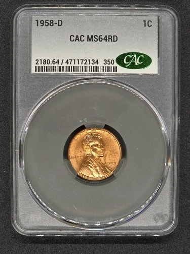 1958-D Wheat Penny CAC MS64 RD