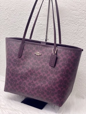 NWT COACH City Tote Bag Signature Canvas & Leather in Black