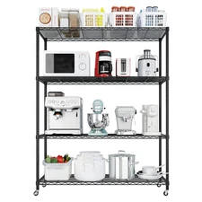4 Tiers Heavy Duty Storage Shelves Wire Shelving Unit Metal Rack w/Wheels 800LBS