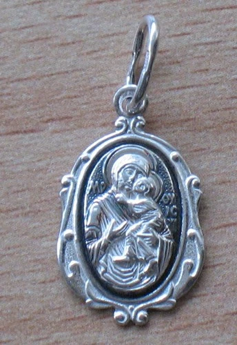 Russian Sterling 925 Silver Ag Pendant Icon Saint Virgin Mary Mother God Jesus S