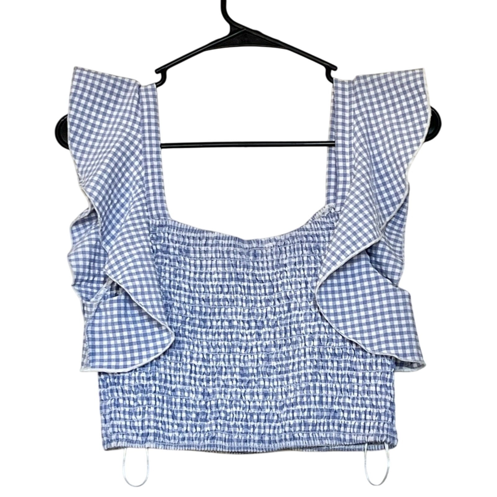 Revolve Superdown light blue gingham ruffle crop … - image 1