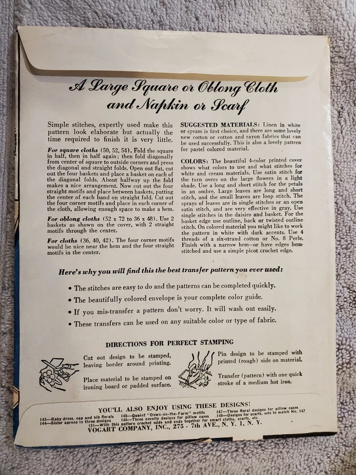 Vintage Vogart patrón de transferencia para bordado, "Smart New Basket Pattern" 130 Foto 3 de 3