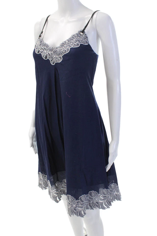 Vestido para mujer Catherine Malandrino cuello en V sin mangas azul marino algodón talla 0 Foto 2 de 4