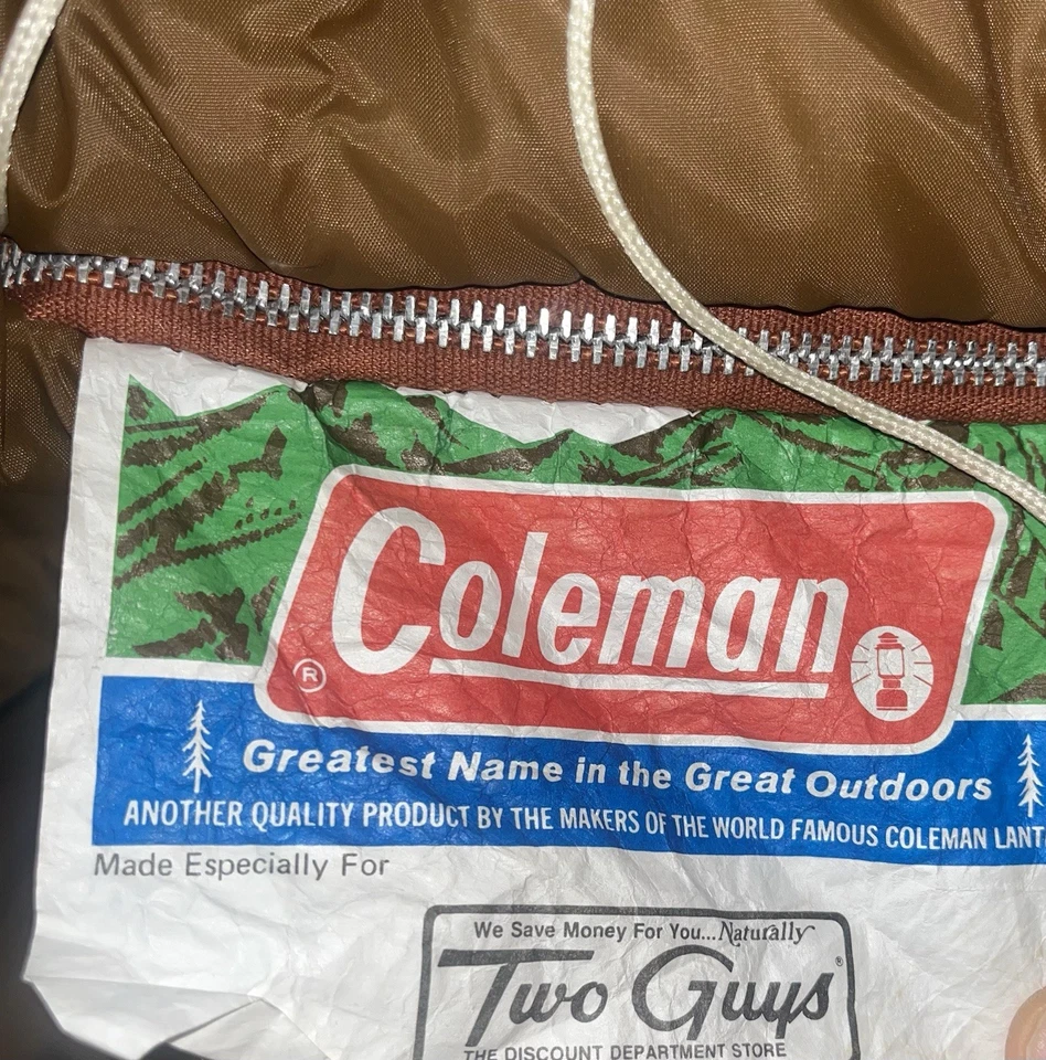 Saco de dormir vintage Coleman ciervo/carnero marrón escena exterior retro Foto 3 de 4