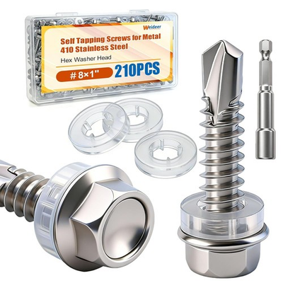 #ad 210Pcs ＃8×1quot; Self Tapping Screws for Metal410 Stainless SteelMetal Screws Self $12.80