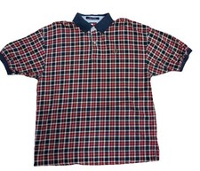 Vintage Y2K Tommy Hilfiger Short Sleeved Polo Blue Red Gold Plaid Crest XL